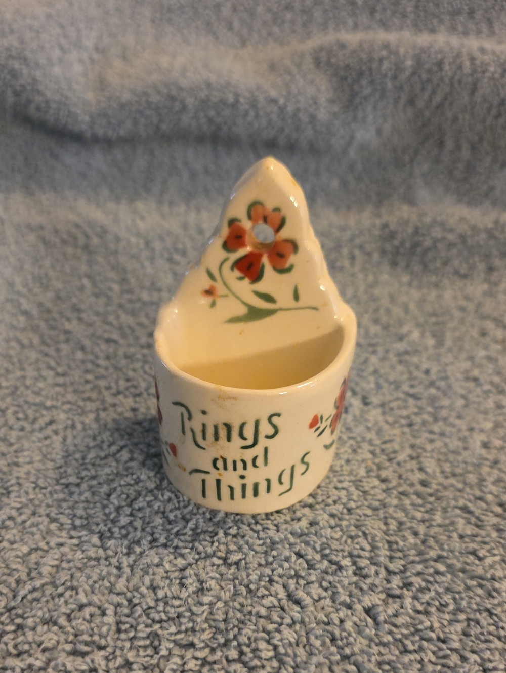Ceramic 'Rings and Things' Wall Pocket in Cream with Floral Decor